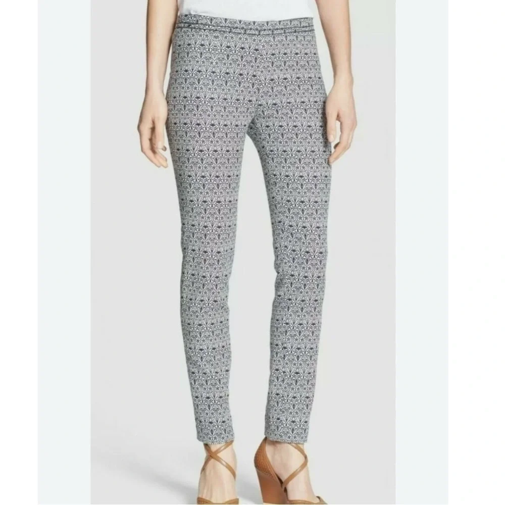 Tory Burch Navy Blue/ White Patterned Heidi Jacquard trouser Pants Size 4